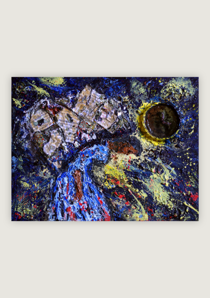 Obra o Cuidado que carrego, 50x40cm. Acrílico em tela.